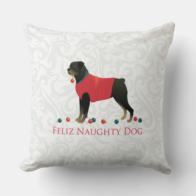 Cojín Decorativo Diseño de los Navidades de perro Rottweiler Feliz  (Anverso)