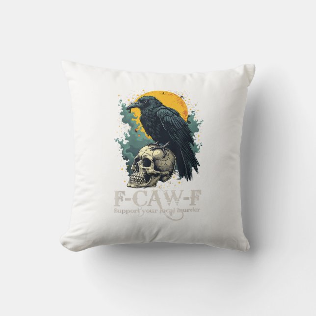 Cojín Decorativo Diseño de Luna Calavera Divertida Cuervo F-Caw-F (Anverso)