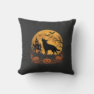 Cojín Decorativo Diseño de luna de Halloween de pastor alemán_1