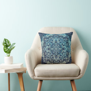 Cojín Decorativo Diseño de Mandala de degradado azul