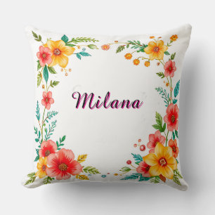 Cojín Decorativo Diseño de marco floral con flores de papel colorid