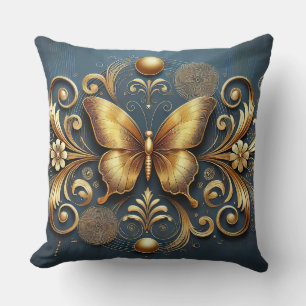 Cojín Decorativo Diseño de Mariposa Dorada