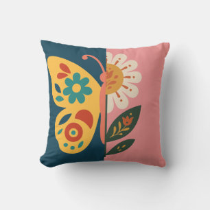Cojín Decorativo Diseño de mariposa y flor colorido