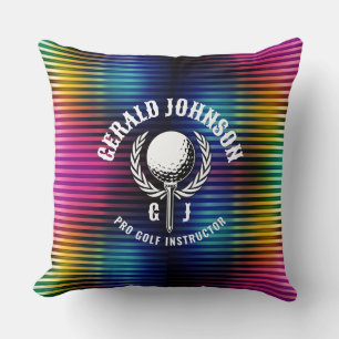 Cojín Decorativo Diseño de monograma de golf colorido metálico pers