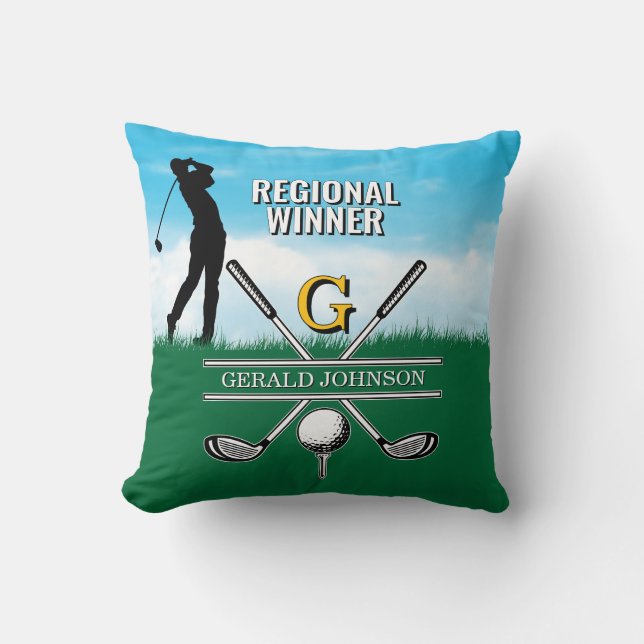 Cojín Decorativo Diseño de monograma personalizado Golfer (Anverso)