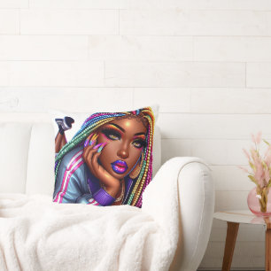 Cojín Decorativo Diseño de mujer afroamericana urbana chic con bril