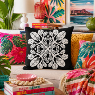Cojín Decorativo Diseño de Naupaka de colcha hawaiana Blanco