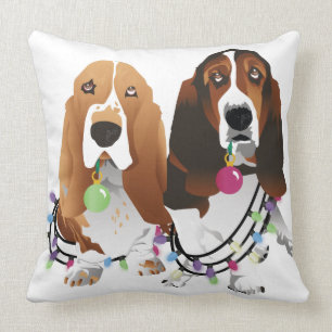 Cojín Decorativo Diseño de Navidades de Basset Hound Peace Love Joy