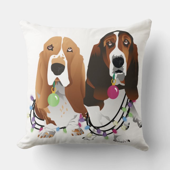 Cojín Decorativo Diseño de Navidades de Basset Hound Peace Love Joy (Anverso)