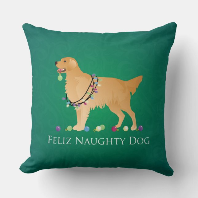 Cojín Decorativo Diseño de Navidades de Golden Retriever (Anverso)
