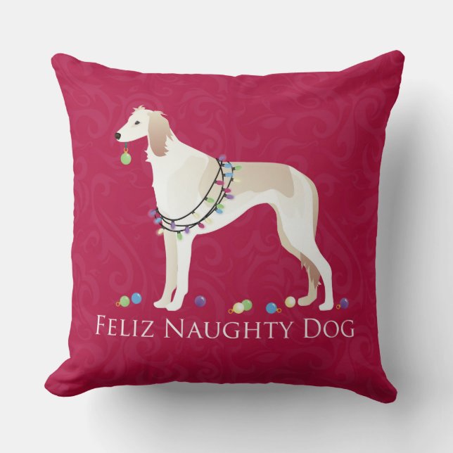 Cojín Decorativo Diseño de Navidades de perro Saluki Feliz Naughty (Anverso)