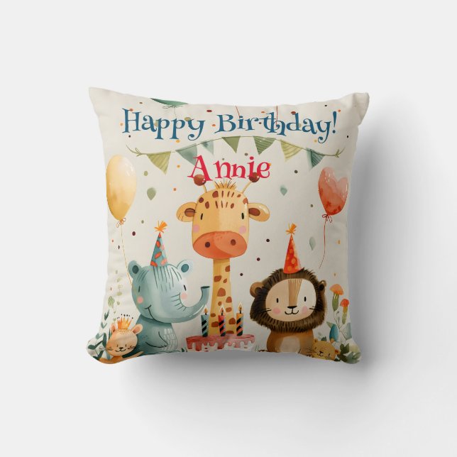 Cojín Decorativo Diseño de niños pequeños con elementos de cumpleañ (Anverso)