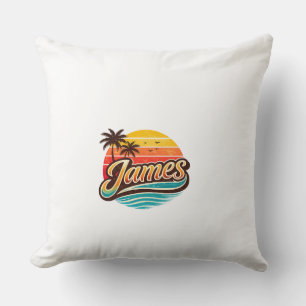 Cojín Decorativo Diseño de nombre tropical puesta de sol retro de J