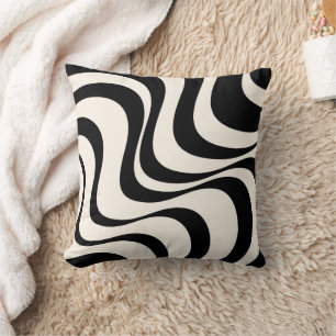 Cojín Decorativo Diseño de olas retro modernas en negro y pastel