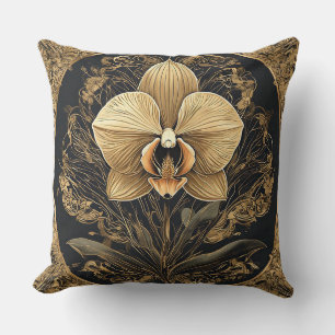 Cojín Decorativo Diseño de Orquídea Dorada Elegante