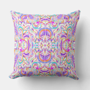 Cojín Decorativo Diseño de paisley blanco y colorido lindo