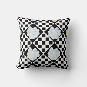 Cojín Decorativo Diseño De Pansy Blanco Y Negro,