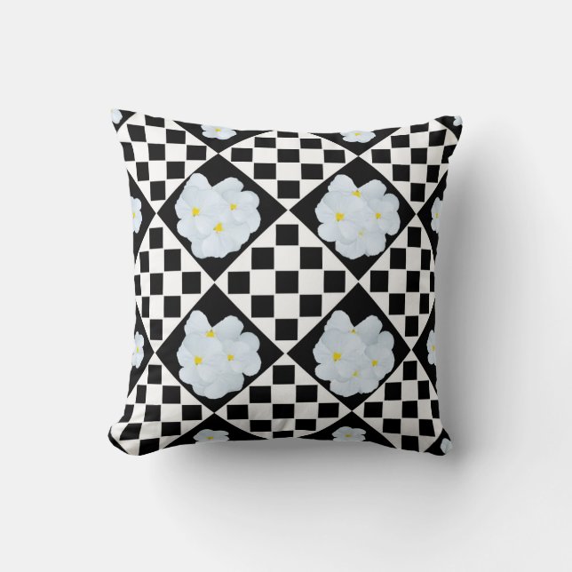 Cojín Decorativo Diseño De Pansy Blanco Y Negro, (Anverso)