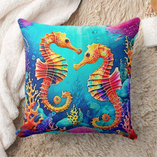 Cojín Decorativo Diseño de pares de caballitos de mar coloridos