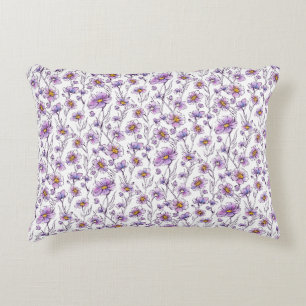 Cojín Decorativo Diseño de patrón botánico de flor silvestre púrpur