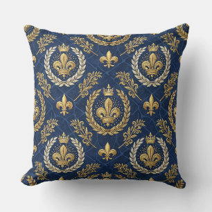 Cojín Decorativo Diseño de Patrón de Damasco Real Terciopelo Azul C