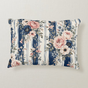 Cojín Decorativo Diseño de patrón de franja floral navy acuarela