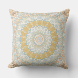 Cojín Decorativo Diseño de Patrón de Mandala Dorado Beige y Azul
