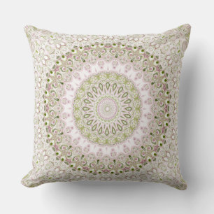Cojín Decorativo Diseño de patrón de mandala floral rosa y verde