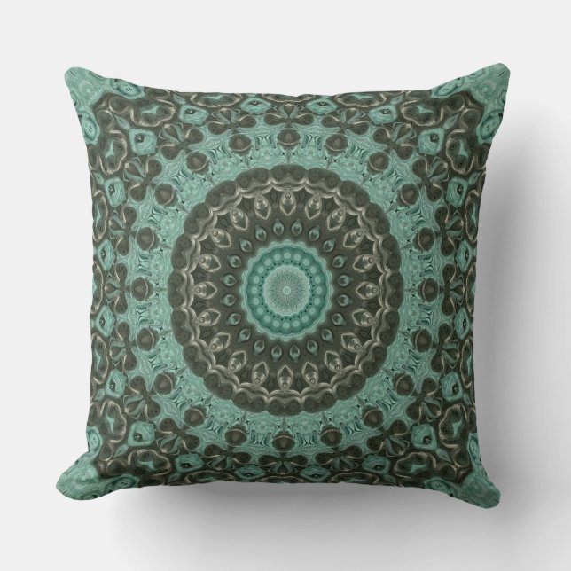 Cojín Decorativo Diseño de Patrón de Mandala Verde Antiguo (Anverso)