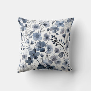 Cojín Decorativo Diseño de patrón floral azul añil Cottagecore tran
