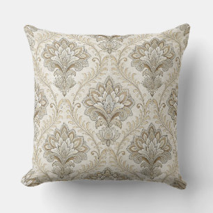 Cojín Decorativo Diseño de patrón floral damasco dorado real sin co