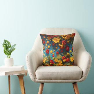 Cojín Decorativo Diseño de patrón floral vibrante amarillo y rojo