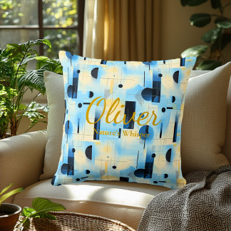 Cojín Decorativo Diseño de patrón geométrico abstracto azul moderno