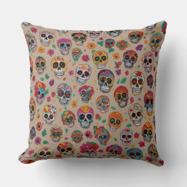 Cojín Decorativo Diseño de patrones de cráneo de azucar coloridos