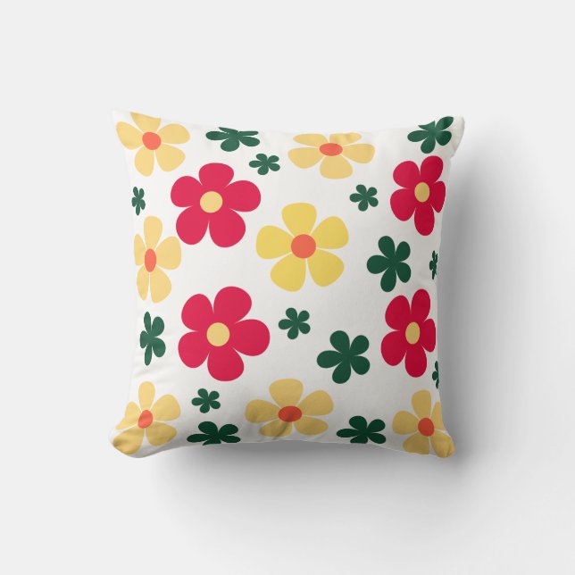 Cojín Decorativo Diseño de patrones de flores amarillas rojas (Anverso)