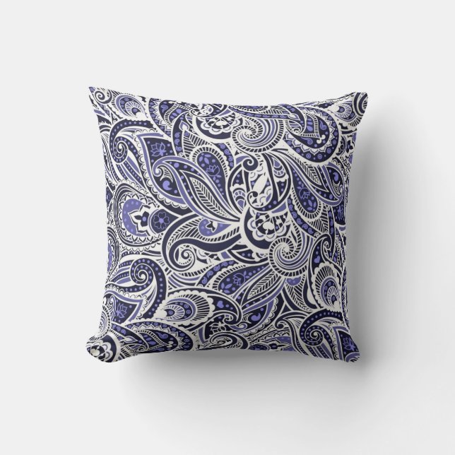 Cojín Decorativo Diseño de patrones de paisaje blanco y azul (Anverso)