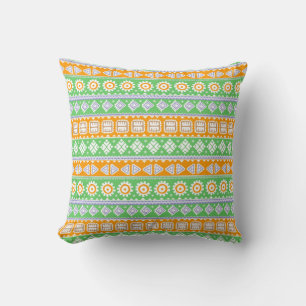 Cojín Decorativo Diseño de patrones étnicos naranja verde lindo