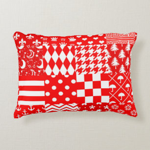Cojín Decorativo Diseño de patrones mixtos blancos rojos