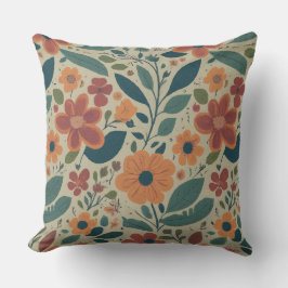 Cojín Decorativo Diseño de patrones retro verde azulados de naranja