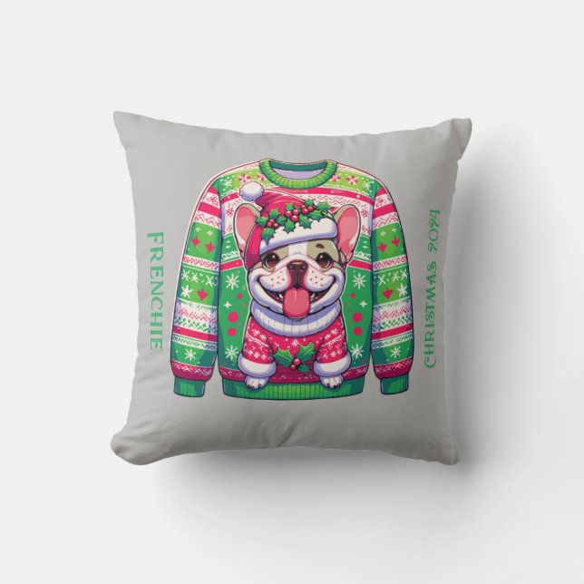Cojín Decorativo Diseño de perros Navidades de bulldog franceses gr (Anverso)