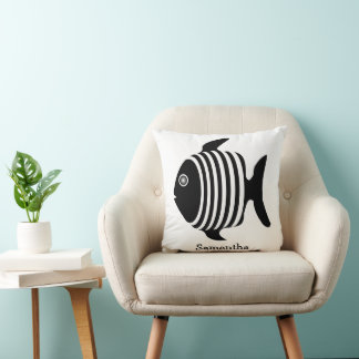 Cojín Decorativo Diseño de pez ángel blanco y negro personalizado