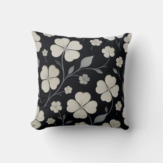 Cojín Decorativo Diseño de Pillow Ai con acento floral negro (Anverso)