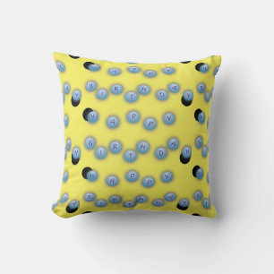 Cojín Decorativo Diseño de Ping Pong Amarillo de Feliz Cumpleaños
