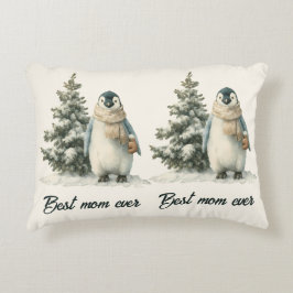 Cojín Decorativo Diseño de pingüino de invierno “Mejor Mamá del Mun