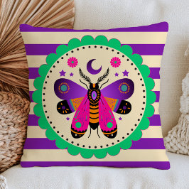 Cojín Decorativo Diseño de Polilla Celestial en Rayas Purpura Maxim
