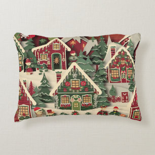 Cojín Decorativo Diseño de pueblo navideño en papel recortado 3D ro