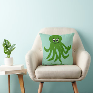 Cojín Decorativo Diseño de Pulpo Verde Personalizado