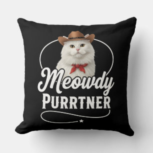 Cojín Decorativo Diseño de Pun de Gato Vaquero Occidental Divertido