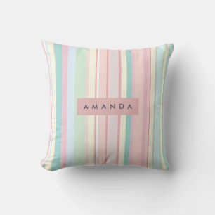 Cojín Decorativo Diseño de Raya de Caramelo Pastel Personalizado
