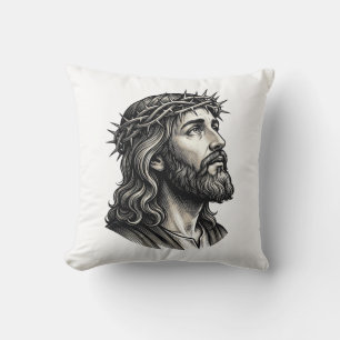 Cojín Decorativo Diseño de retrato de corona de espinas de grabado